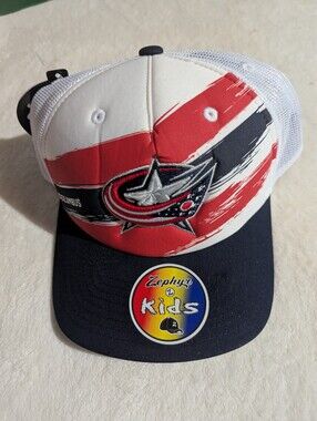 NHL blue Jacket Black and Gray Snapback Hat with Holographic NHL Sticker